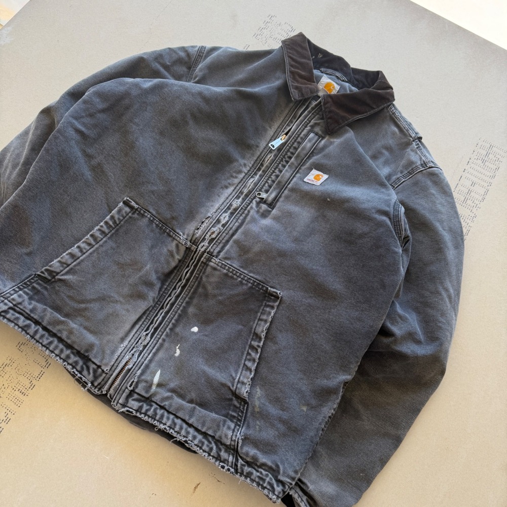 Carhartt Black Canvas Work Jacket with Brown Corduroy Collar